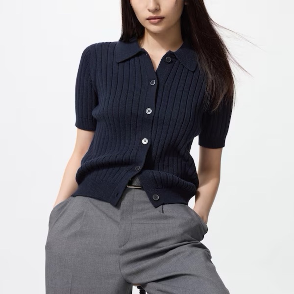 Uniqlo Ribbed Polo Cardigan Short Sleeve